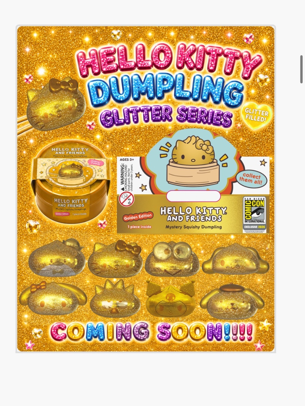 SDCC 2026 UCC Exclusive Hello Kitty Golden Glitter Squishy Dumpling  blind box